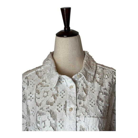 Pilcro Shirt Women Small White Lace Lacey Button Down Top Boho Cottagecore - Picture 7 of 15